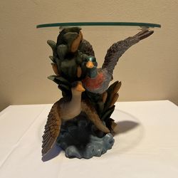 Vintage Duck Themed Glass Top Table 10”T