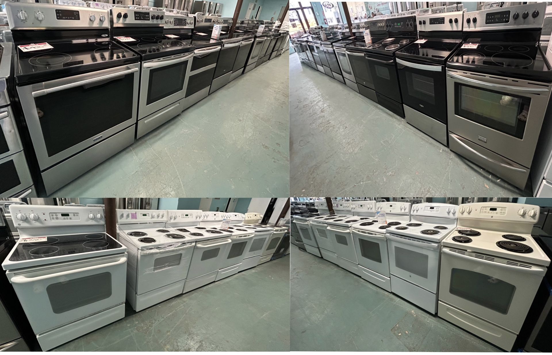 WIDE SELECTION OF STAINLESS & WHITE ELECTRIC STOVES IN EXCELLENT CONDITION