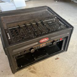 Equipment Rack with Mixer and Power Strip