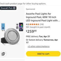 New Pool Lights for Inground Pool, 60W 10 Inch LED Inground Pool Light with Controller, Remote and APP Control for Wet Niche, Color Changing Underwate