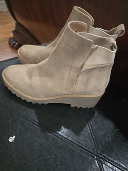 Beige Suede Wedge Ankle Boots