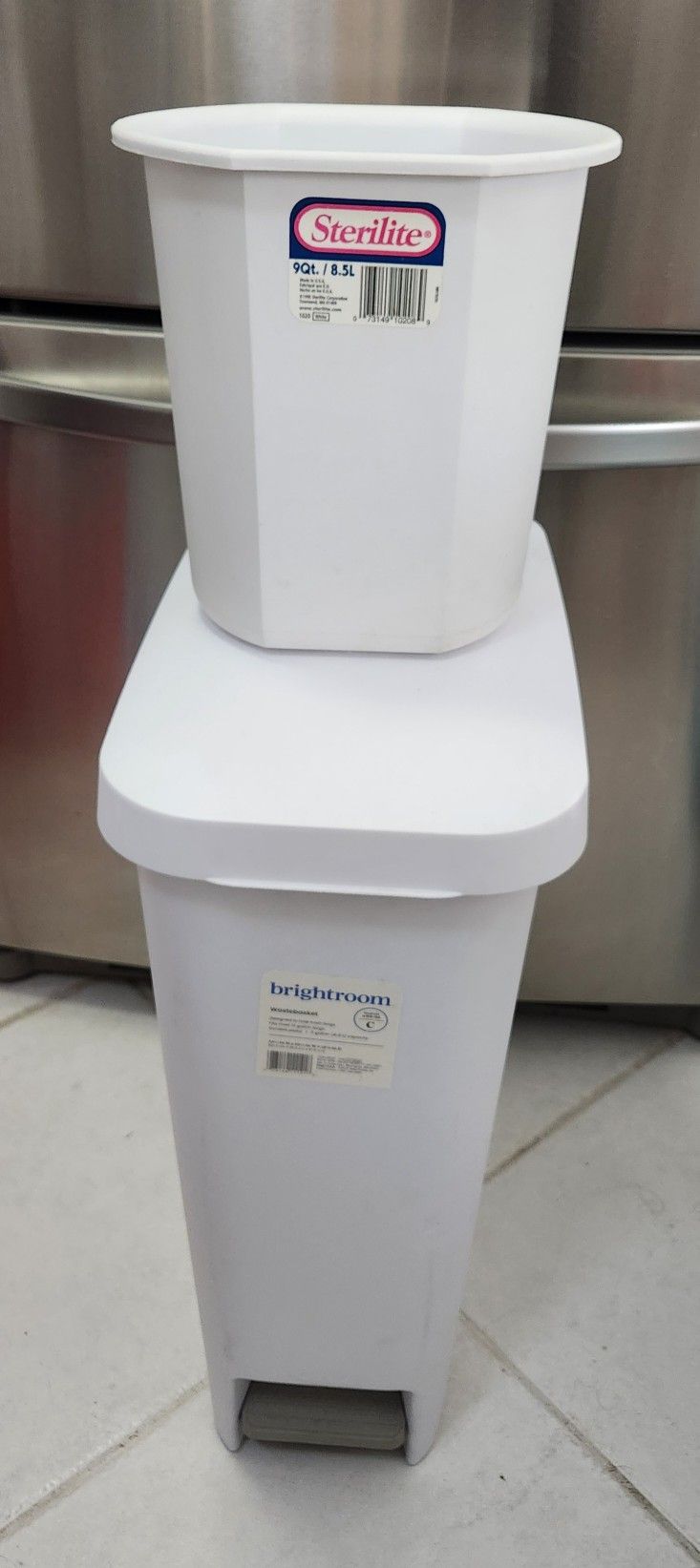 Brightroom Slim Step 11 gal Trash Can & Small Sterilite trash bin