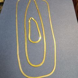 Herringbone Gold Pleated Serling  Silver Set. 