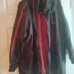 Gucci Jacket Green And Red Stripe Down The Sleeves. 