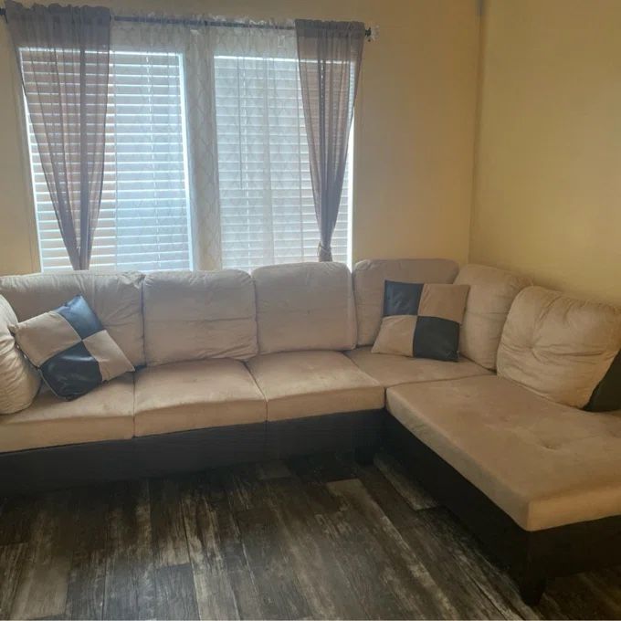 New Beige Sectional Couch Set With Ottoman