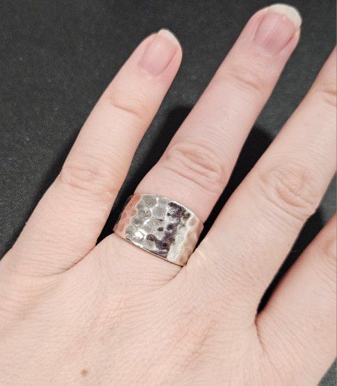 Size 6 Solid hammered sterling silver ring
