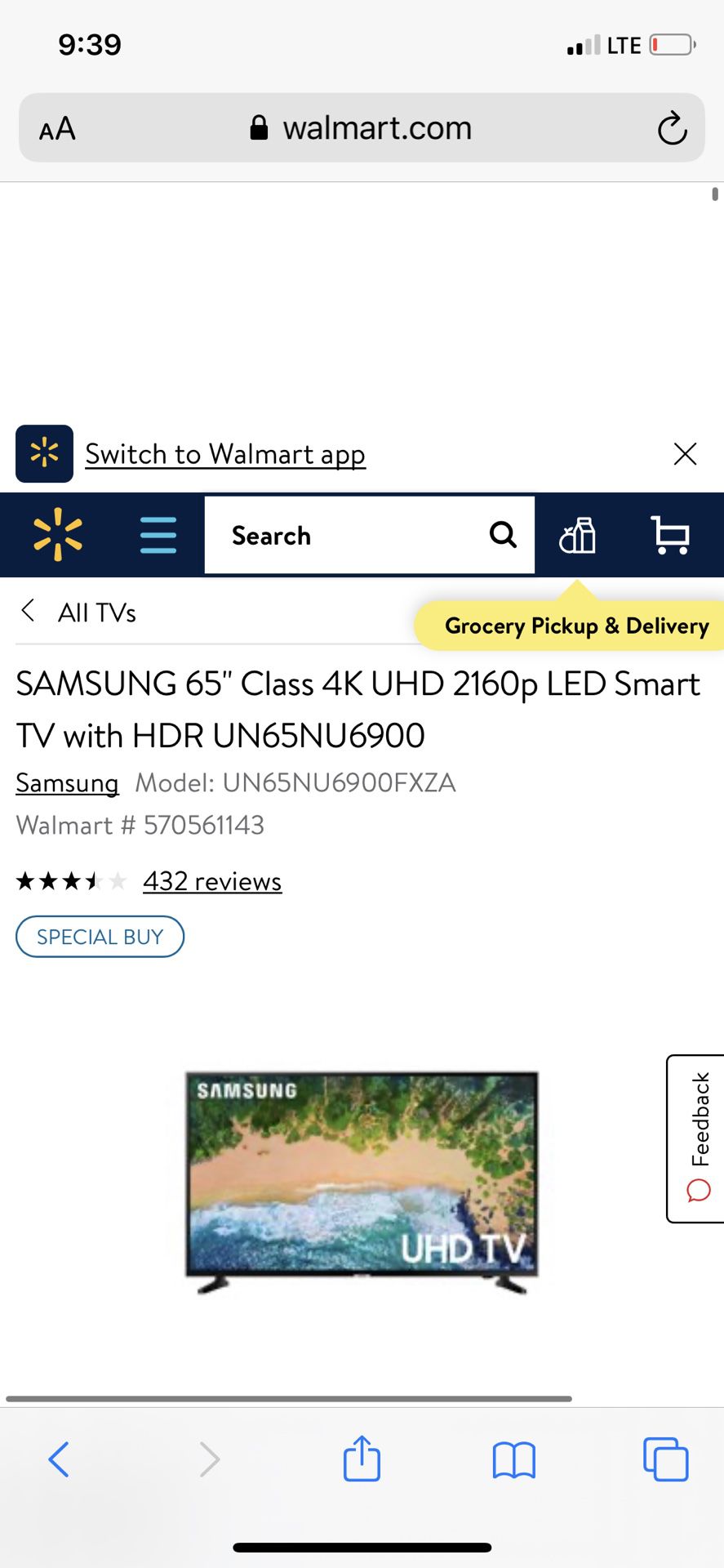 Samsung 65” smart tv