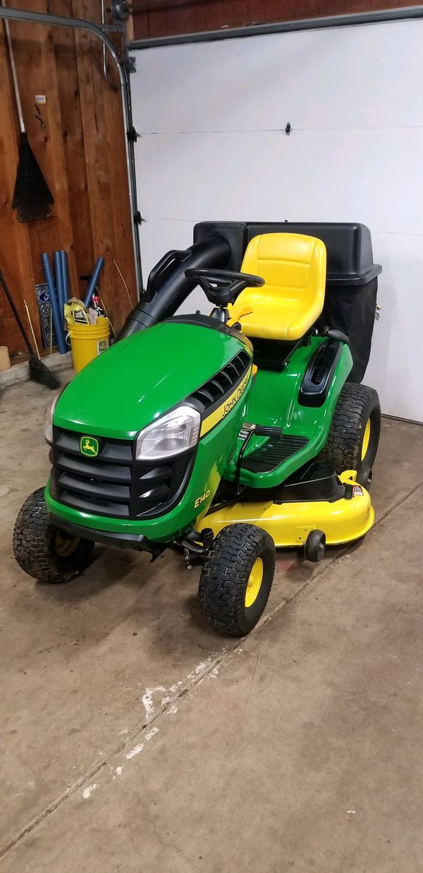 John deer E140 Garden tractor 48” Deck. Purchased in 2019 With Bagger attachment. 22 HP Briggs