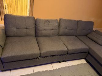 Large Gray Sectional Sofa + Matching Ottoman – Moving Sale