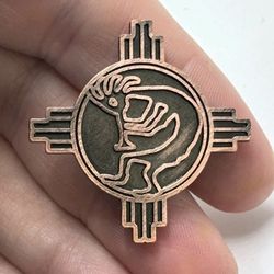 Vintage Kokopelli Zia Copper Pin