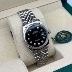 1978 Rolex Datejust 1601 36mm stainless steel jubilee bracelet natural diamond black dial white gold fluted bezel watch box appraisal