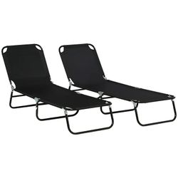 Set of 2 Folding Chaise Lounge Pool Chairs, Outdoor Sun Tanning Chairs