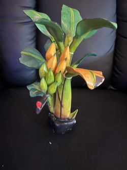 Vintage Ornament Hand Carved Wooden Banana Plant Tree