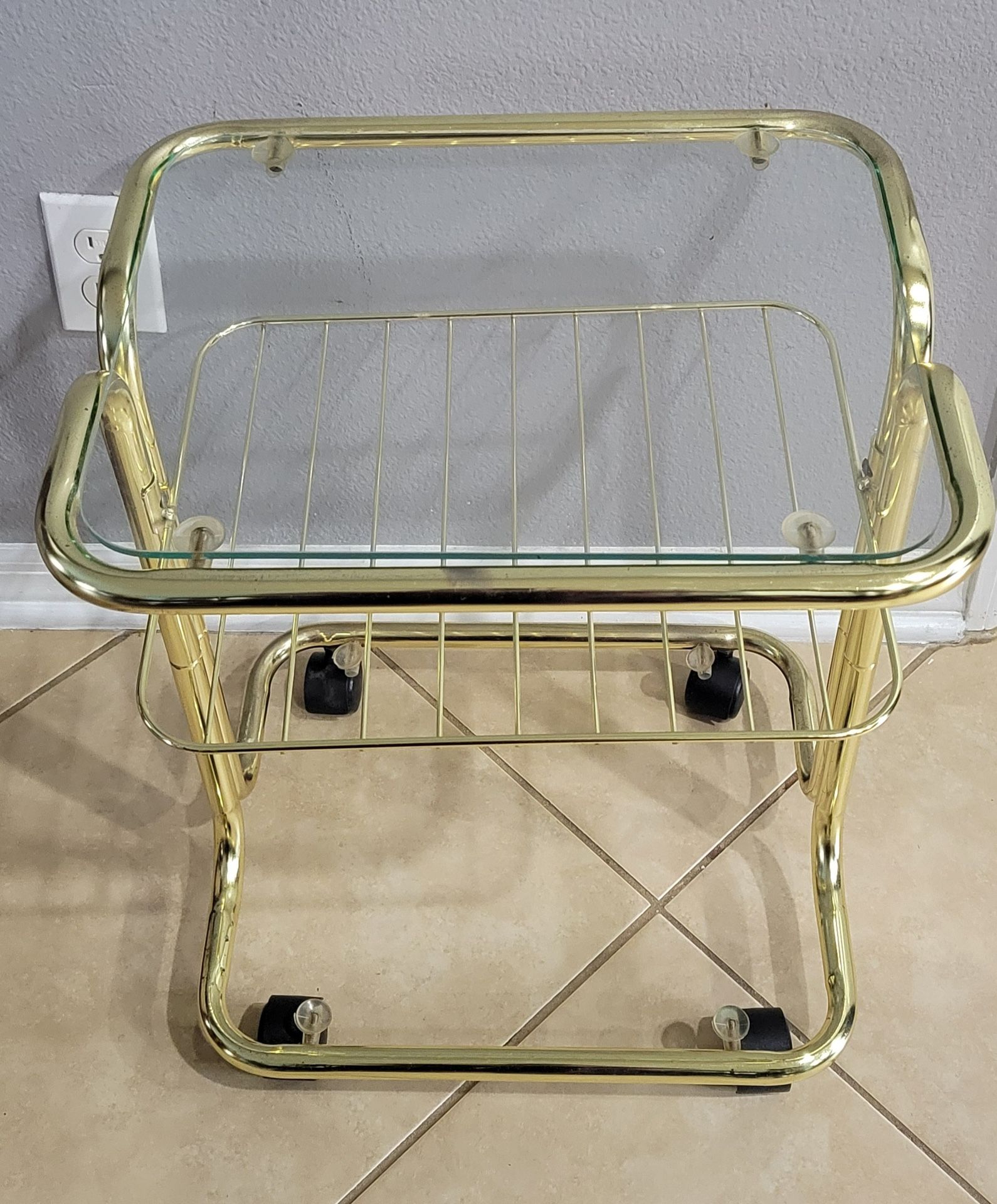 Vtg Side Table/ Magazine Rack Metal & Glasss With Magazine Rack...