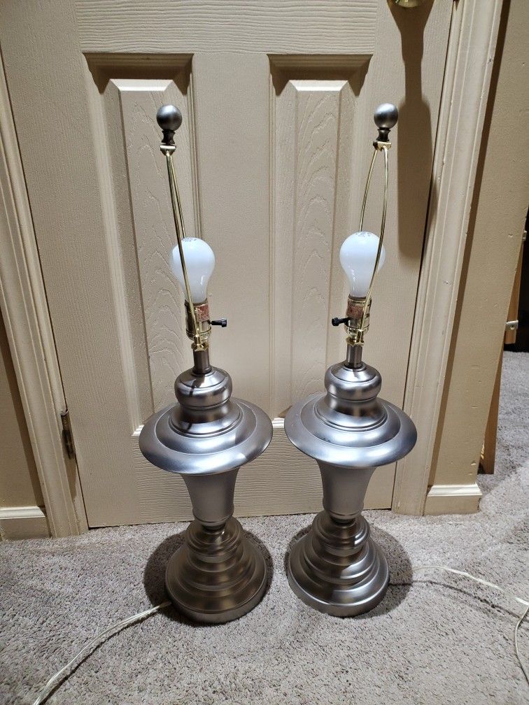 Set Of 2 Silver Table Lamps