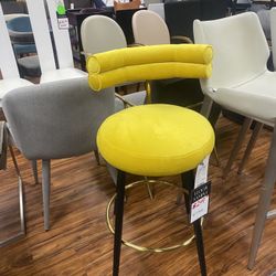  Modern Yellow with Black & Gold Barstool - New