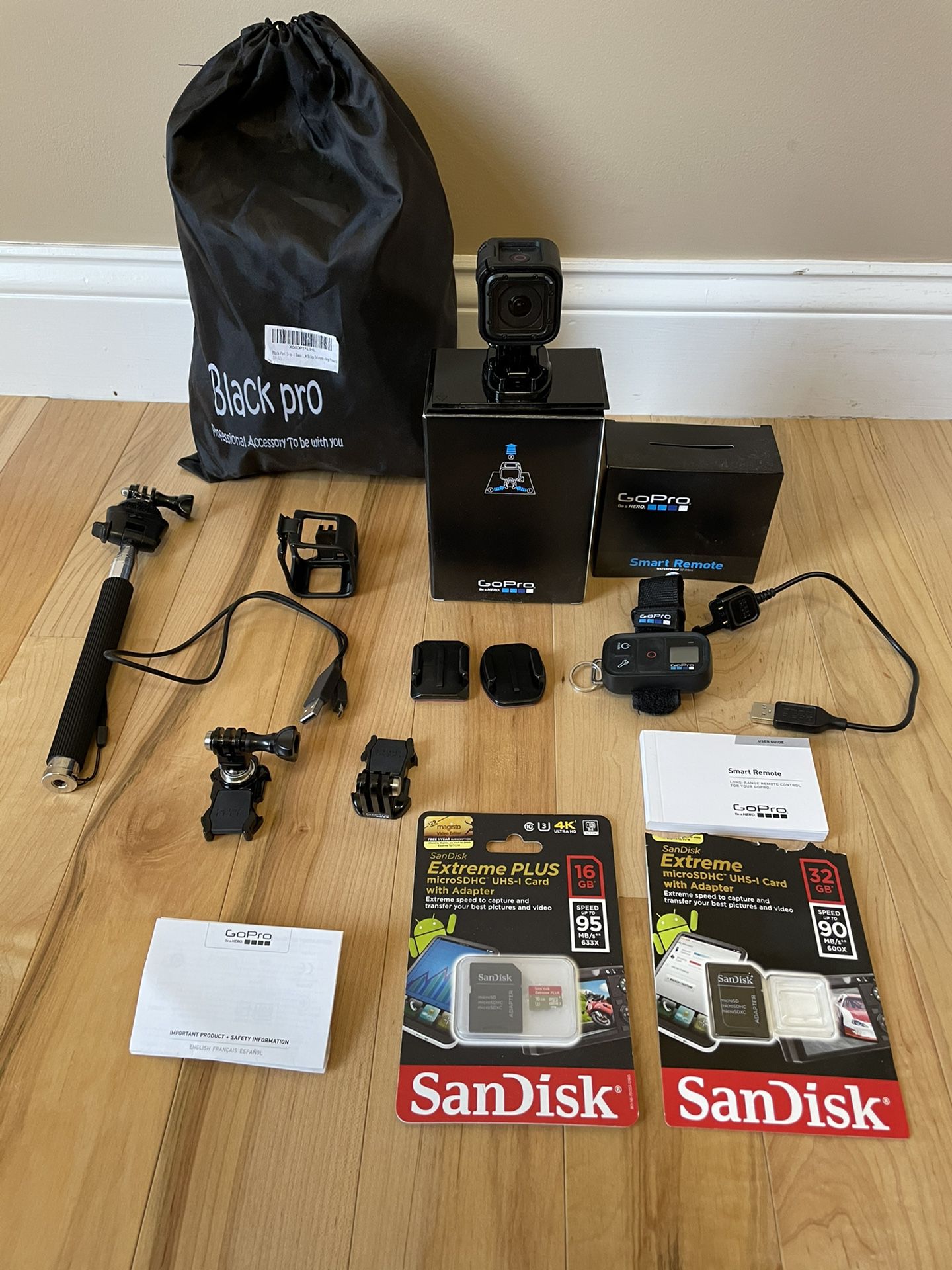 GoPro Hero4 Session + Smart Remote + Accessories + SD Cards