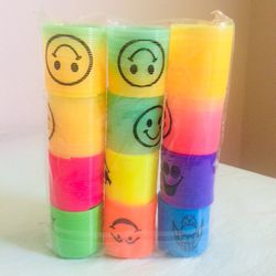 12 Mini Slinky Smiley Face Springs Rainbow Pinata