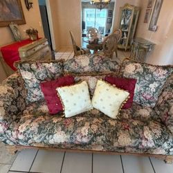 Beautiful Sofa  Flowers on Olive Green