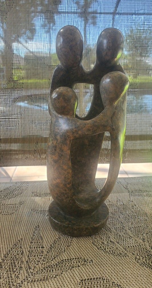 Zimbabwe Shona Serpentine Stone Family Sculpture Africa African Art Statue 