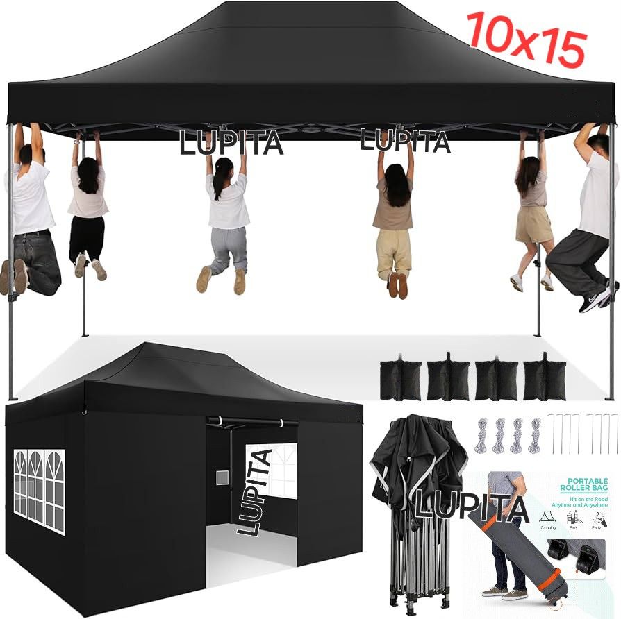 10x15 Pop up Canopy Gazebo, Easy up Heavy Duty Canopy with Removable Sidewalls, High Stability, All Weather Sunshade Waterproof Outdoor Canopy Shelte