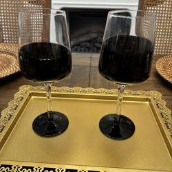 Two Pier 1 Elemental Clear And Black Wine Glasses