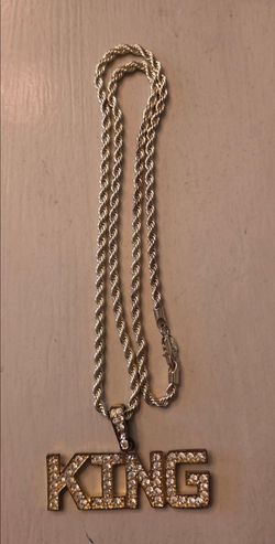 Rope Chain Necklace (24") w/ "King" Pendant - Gold Plated Finish
