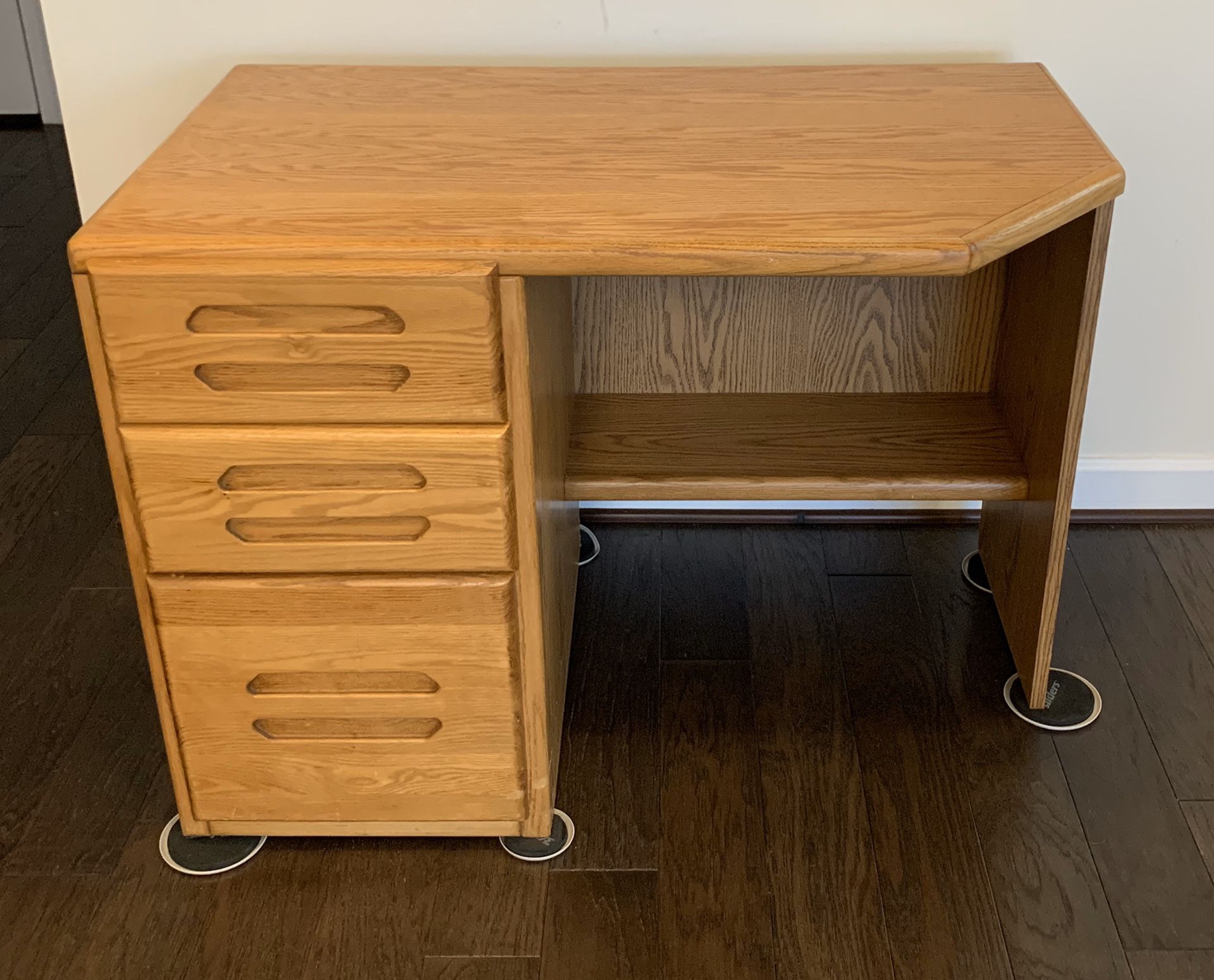 Solid Oak Three Drawer Desk
