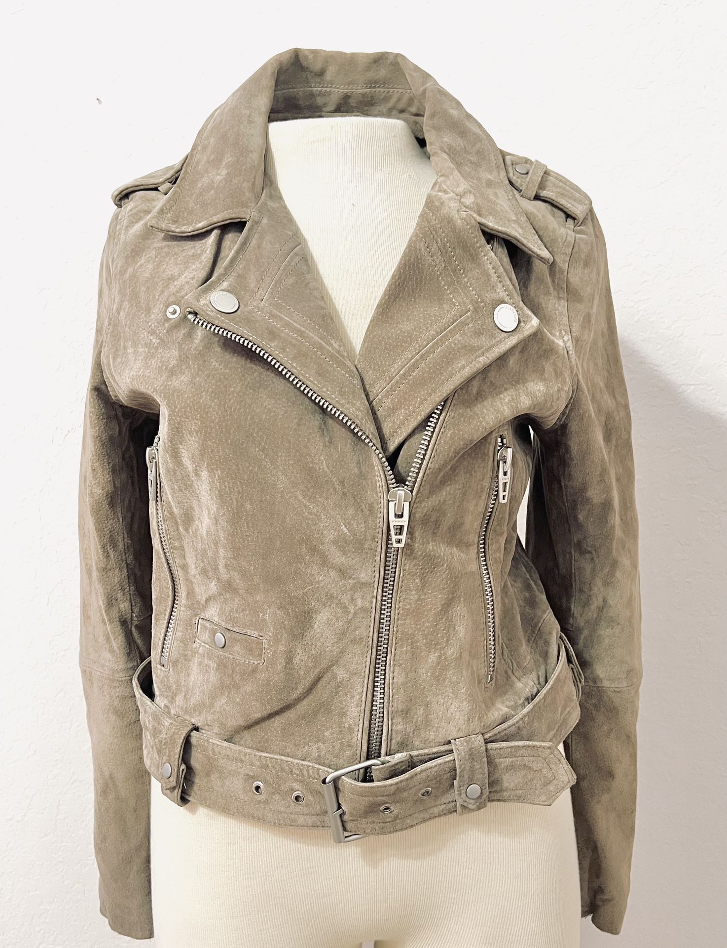BlankNYC Taupe Suede Leather Moto Jacket Zip  Asymmetrical Cropped SZ Medium