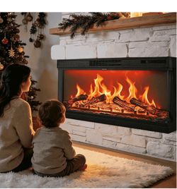 36 inch Electric Fireplace, Modern 3-Sided Electric Fireplace Insert, Recessed Fireplaces with 12 Adjustable Flame, 5 Brightness, 8H Timer and Remote