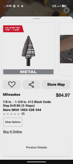 Milwaukee 7/8 in. - 1-3/8 in. #12 Black Oxide Step Drill Bit (5-Steps) – New
