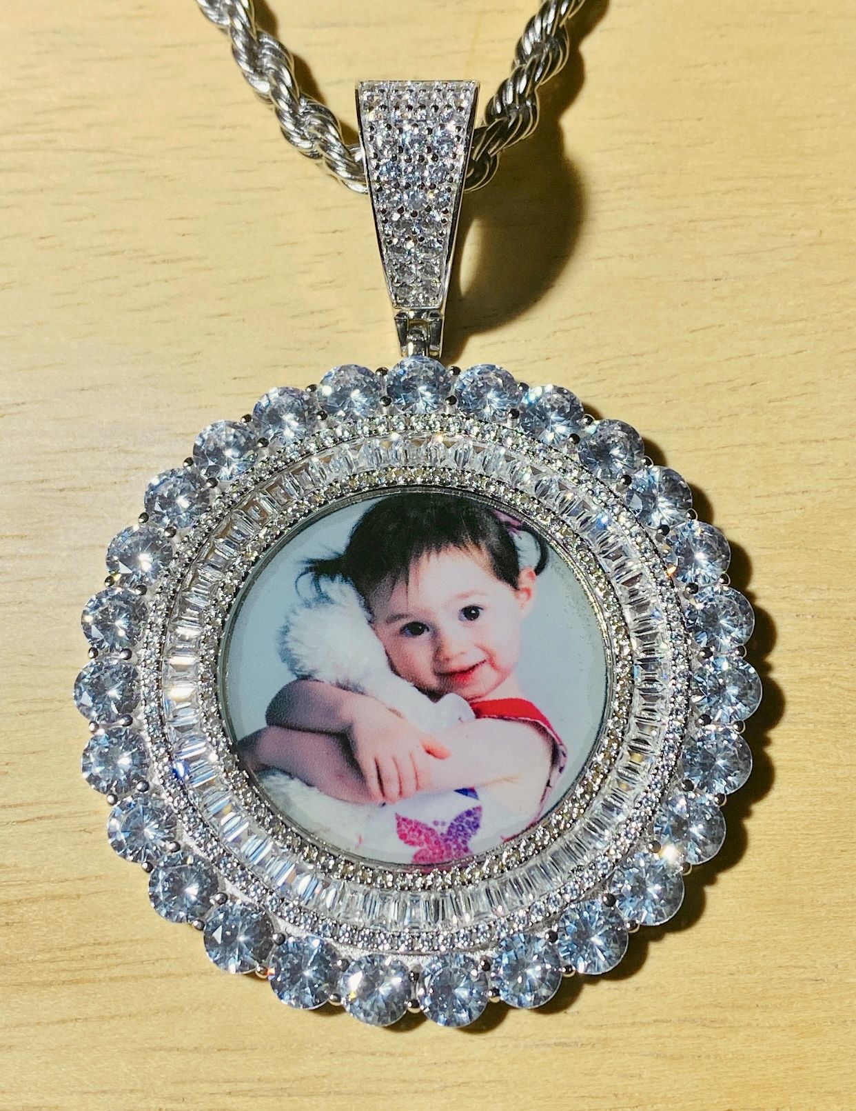 Italy 925 Sterling Silver Photo Pendant 14K White Gold 5X Layered