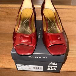 Tahari “Bernie” Bordeaux Leather Peep Toe Heels, Size 10M, w/Original Box