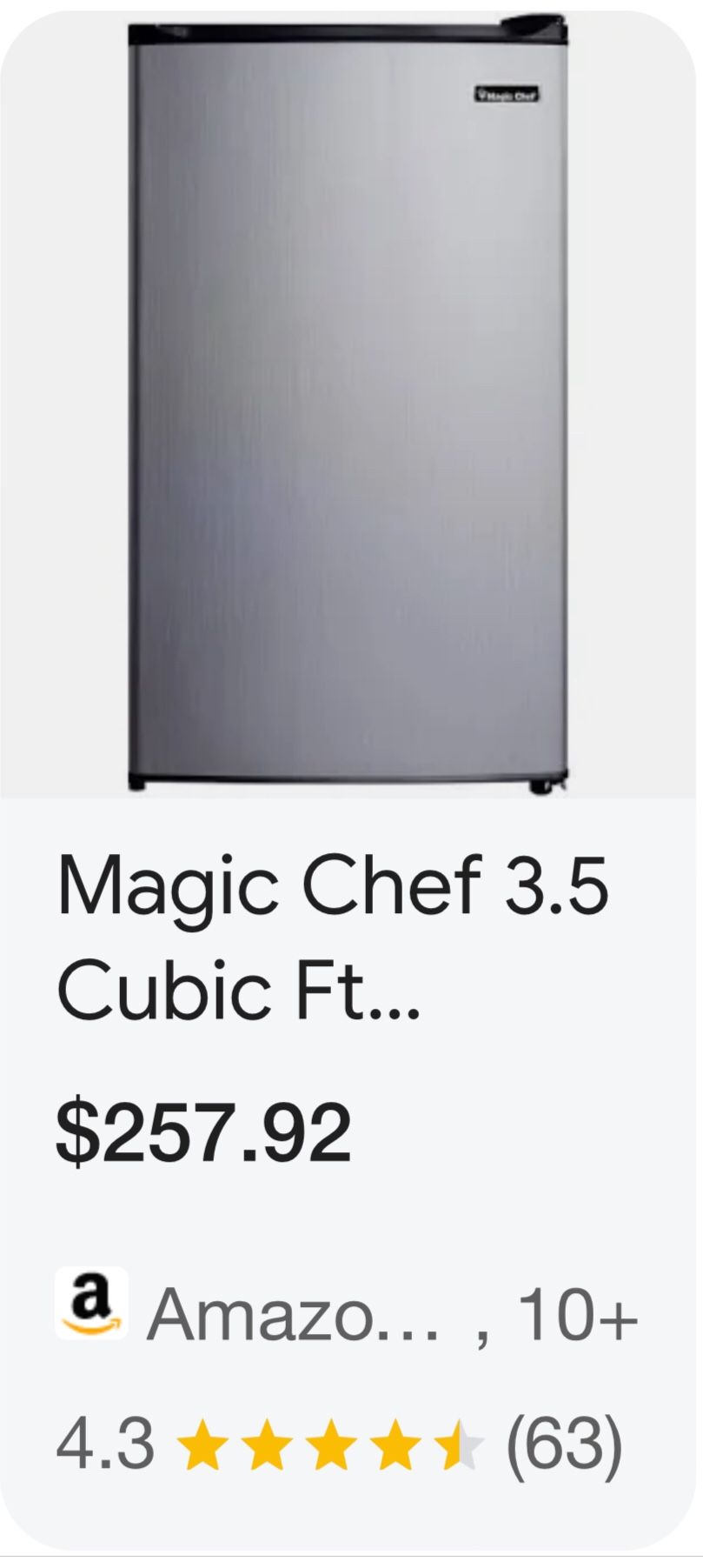 LIKE NEW Magic Chef 18.5 inch Width 3.5 Cu. ft. Compact Refrigerator with Sing