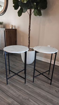 Marble Top Round Side Tables Set of 2