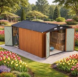 Outdoor Storage Shed 9×11 FT with 3 Lockable Doors,Utility Tool Shed Metal Storage Garden Sheds 4 Vents,Metal Sheds