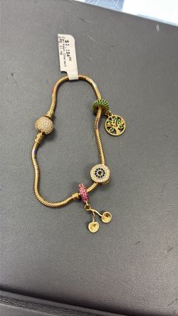 Gold-Tone Charm Bracelet with Evil Eye and Tree