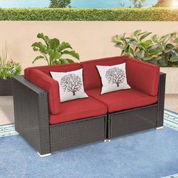SUNCROWN Loveseat  Outdoor Rattan Patio Furniture Set Wicker Sectional Sofa With Washable Cushions