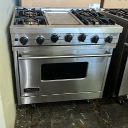 Viking 36”Wide Dual Fuel Range Stove In Stainless Steel With Griddle 