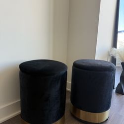 Black Velvet Storage Ottomans- Multipurpose Stool with Metal Base, Padded Seat for Living Room 
