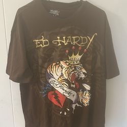 Ed Hardy Men's Short Sleeve Tiger King Print Tshirt L  Brown NWT