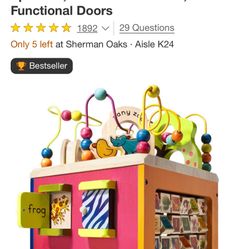 toys Wooden Activity Cube - Zany Zoo: Educational Play with Animals, Spinners, Bead Rollercoaster, Functional Doors