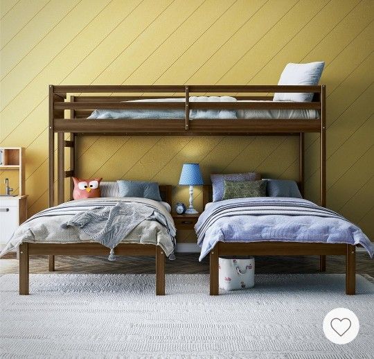 Open Box Item Triple Twin Bunkbed With Night Stand Mattress Not Included 