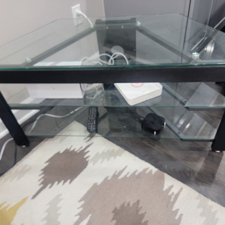 Black metal and glass 2 tier TV stand