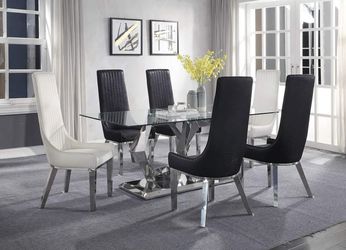 GLAM 7 PIECE DINING TABLE SET BLACK OR WHITE CHAIRS / COMEDOR SILLAS