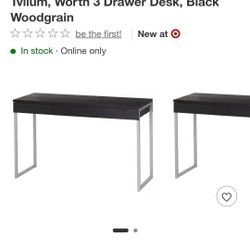 Modern Black Metal Console Entertainment Entet Table Desk 3 Drawer New Open Box 