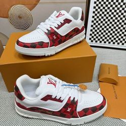 Men's red shoes and casual skate shoes