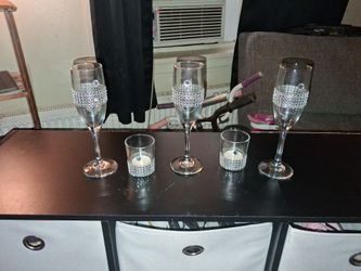 Rhinestone Champagne Flutes and Votive Holders Set