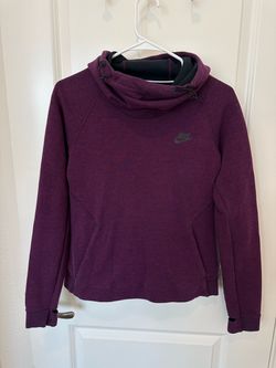 Nike Womens Funnel Neck Hoodie Large Burgundy Thumbhole Sweatshirt