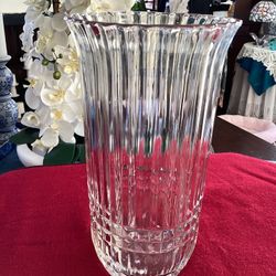 Vintage FTDA Crystal Glass Ribbed Flower Vase